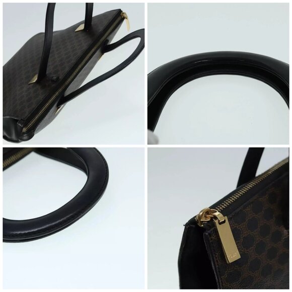 CELINE Macadam Canvas Hand Bag PVC Leather Black Gold Auth 91011 - Picture 16 of 16